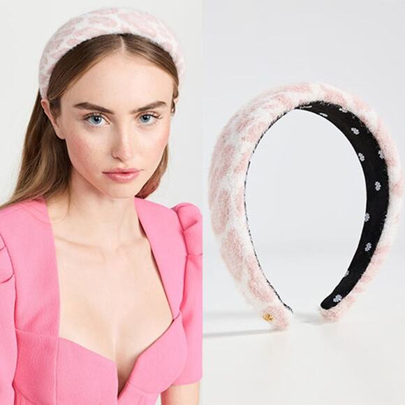 NEW Lele Sadoughi Leopard Knit Alice Gold-Tone Charm Headband Pink Leopard